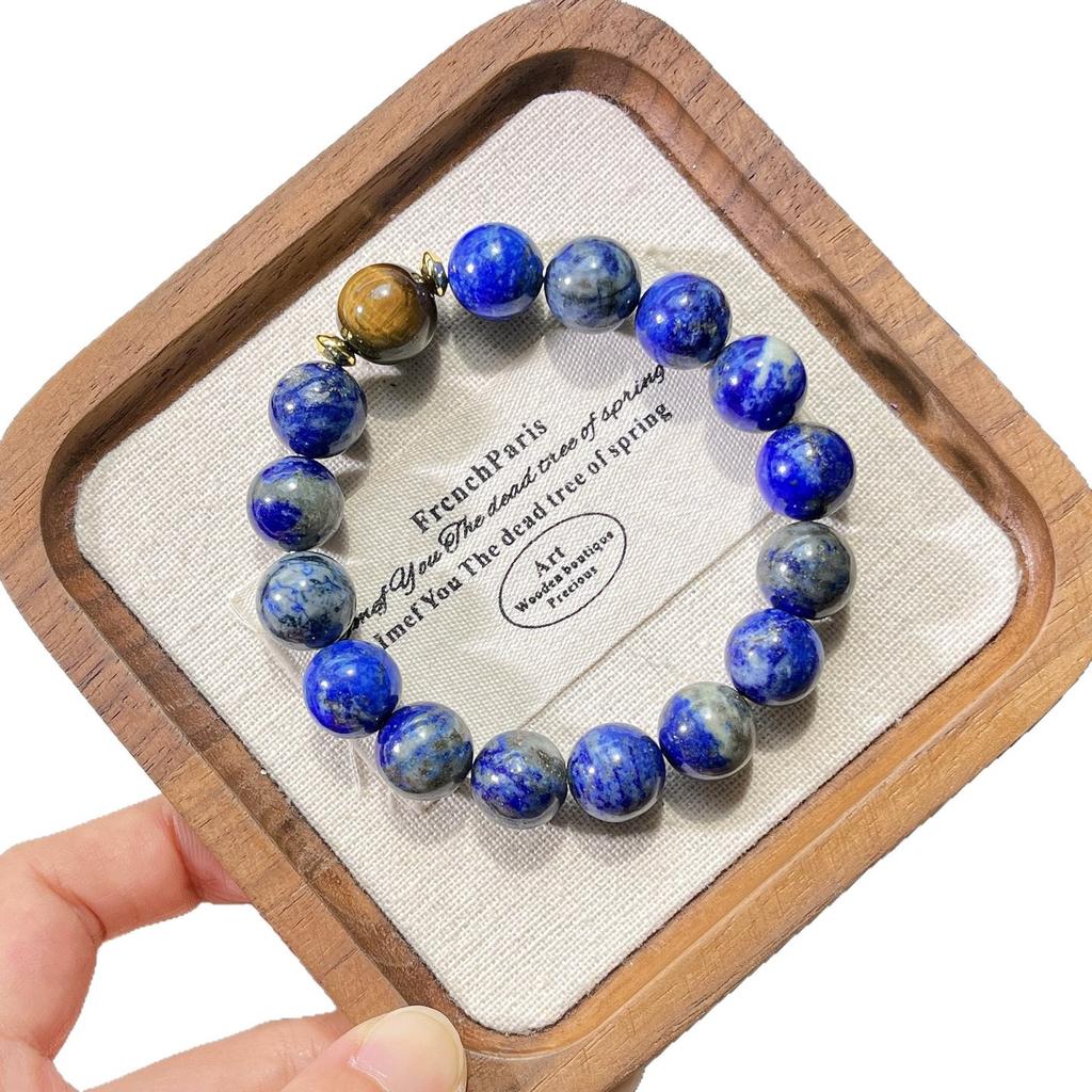 12Mm Large Particle Natural Tiger'S Eye Stone Lapis Lazuli Design Bracelet Bracelet.