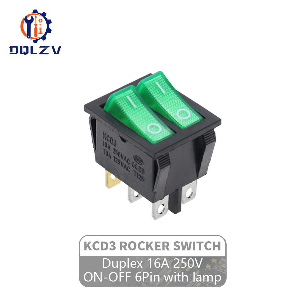 KCD8 6PIN 16A 250V 20A 125V Double Light Switch Rocker Switch Waterproof ON-OFF KCD6 Boat Power Switch