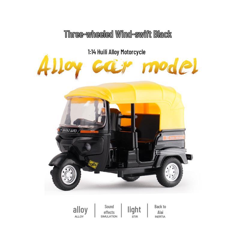 

Mingyuan 1/14 Indian Tricycle Model: Pull-back Sound & Light Toy Tuk-tuk Motorcycle Taxi чёрный