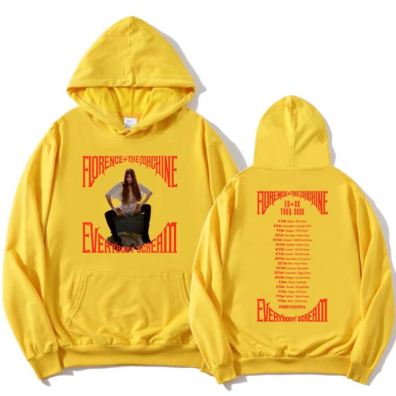 

Everybody Scream Tour 2026 Hoodies Florence + The Machine Rock Band Sweatshirt Long Sleeve Fleece Pullovers Print Clothes XXL