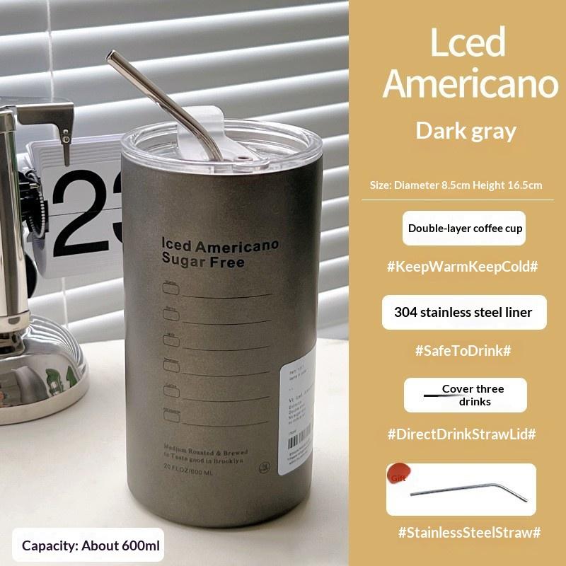 Stainless Steel Insulated American Coffee Mug Portable Outdoor Mug With Straw 320Ml/600Ml
