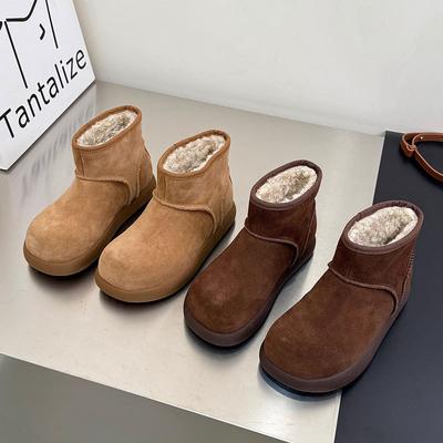 Real Fur Integrated Warm Bread Snow Boots Women's Winter New Ugly Cute Round Head Velvet Short Cotton Boots