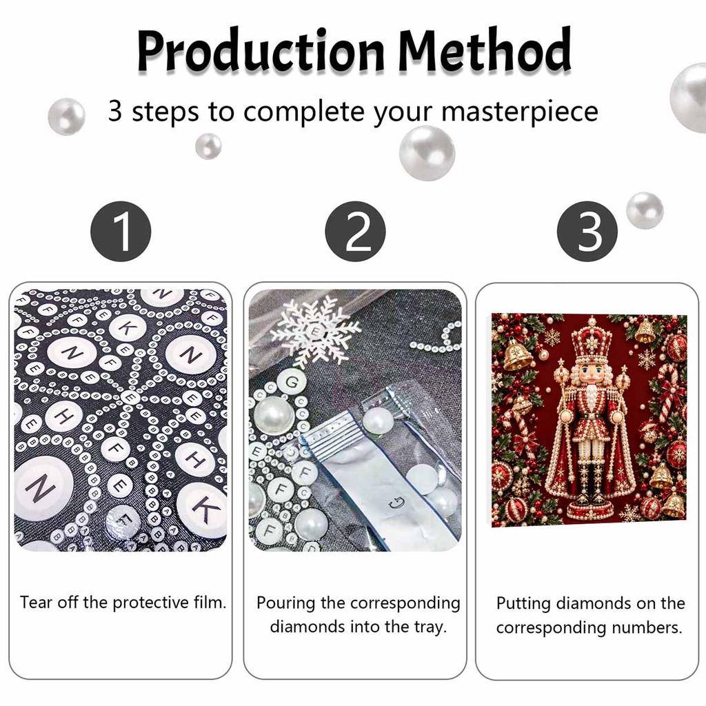 DIY Framed Pearl Painting Kit with Christmas Nutcracker 5D Sparkling Bead Art Canvas Ready to Display Holiday Home Decor Gift Idea
