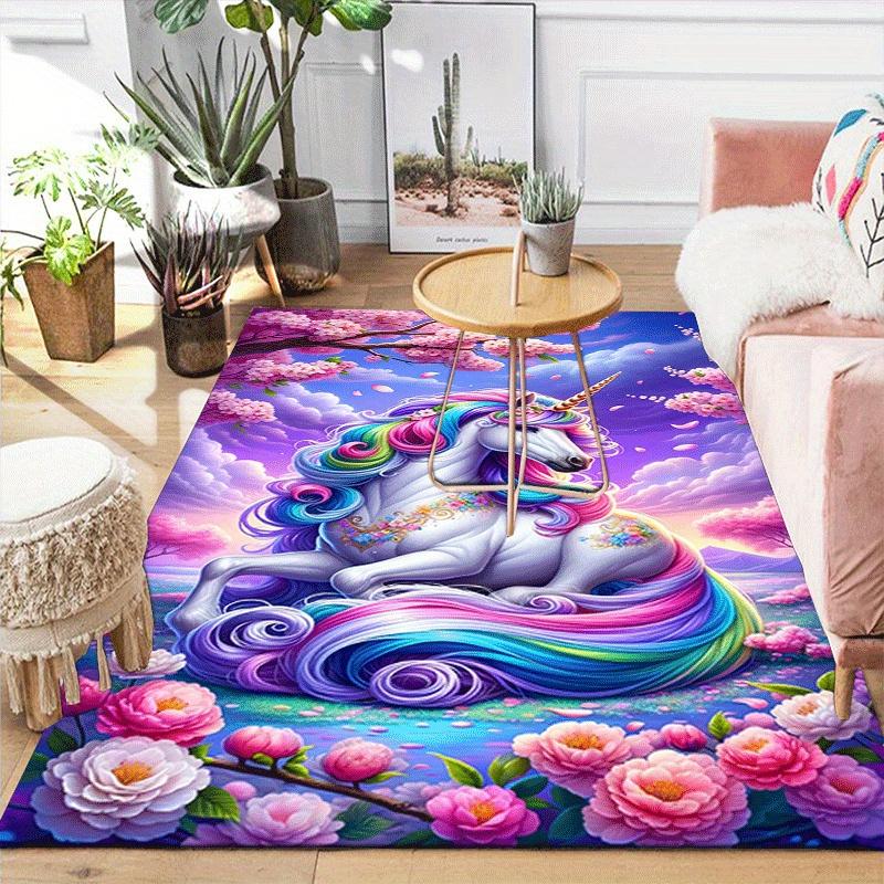 1pc Beautiful Unicorn Print, Design Indoor Area Rug - Soft, Anti-Slip, and Durable Gaming Room Decor for Bedroom