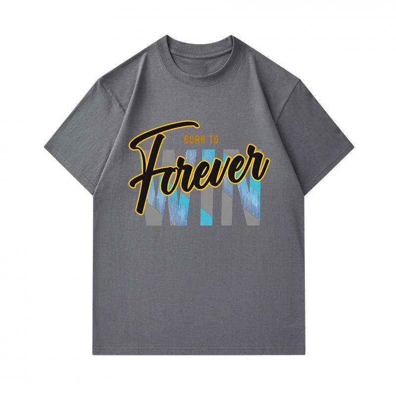 Men's 100% Cotton Crew Neck Short Sleeve T-Shirt, Born To Forever Win Slogan Printed Casual Comfortable Loose Fit Tee For Daily Outdoor Street Wear