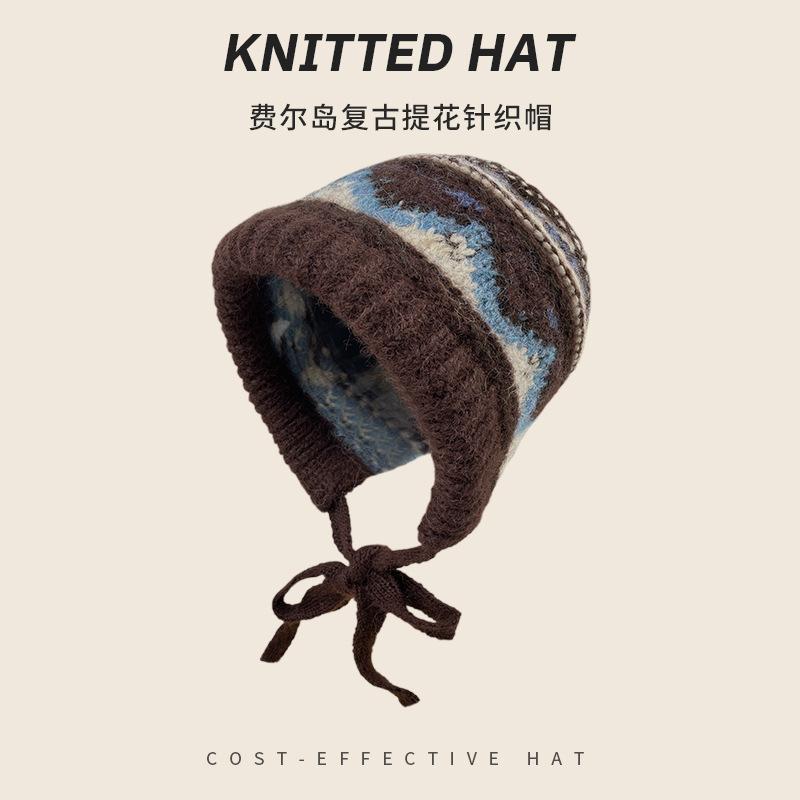 Balaclava Hat Women'S Winter Big Head Circumference Windproof And Warm Ear Protection Knitted Hat Showing Face Small Wool Hat