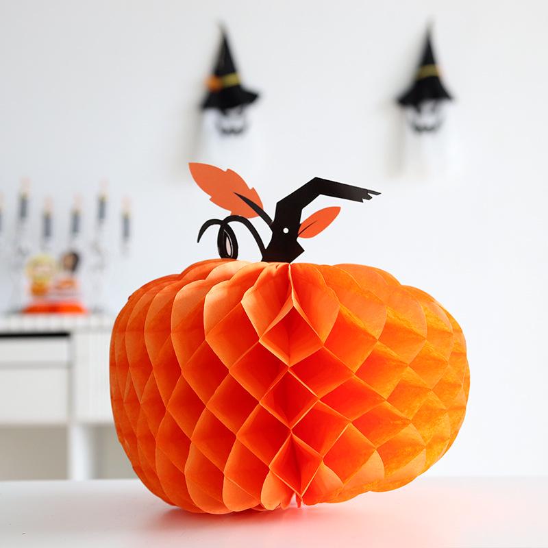 Halloween Hanging Ghost & Bat Decor with Pumpkin Honeycomb for Desktop & Venue