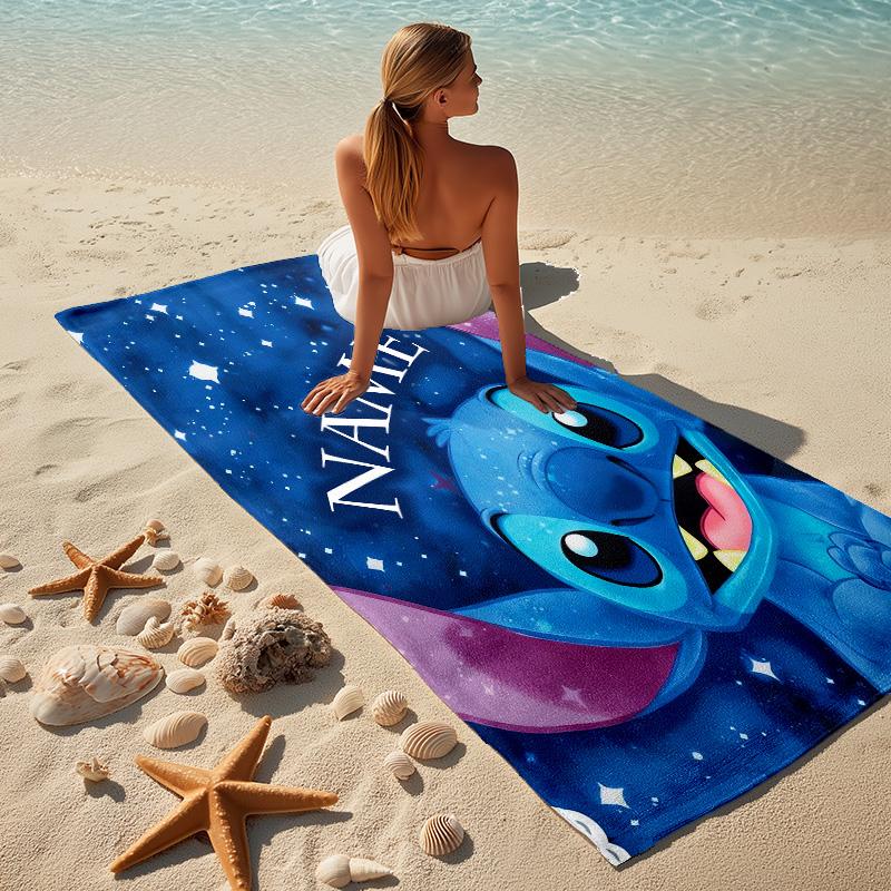 Custom Name Stitch Dreams Stylish Digital Printing Beach Towel Quick‑Drying Absorbent Blanket for Beach Pool Gym Travel