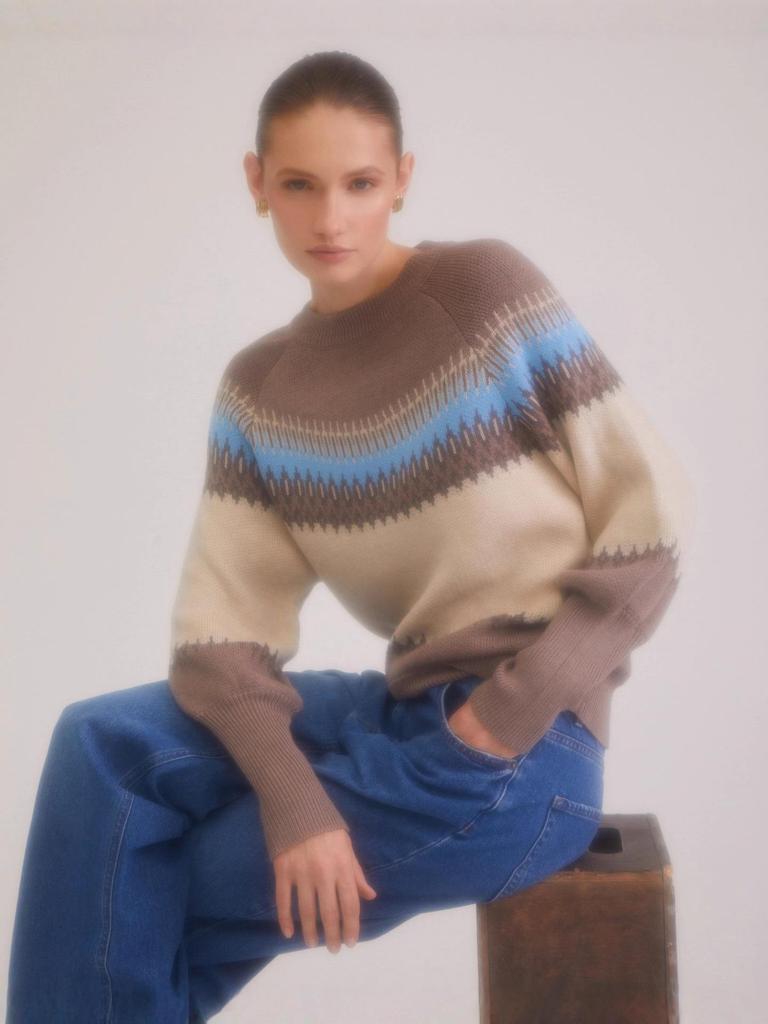 European & American Retro Patchwork Knit Sweater - Autumn/Winter, Round Neck, Long Sleeve