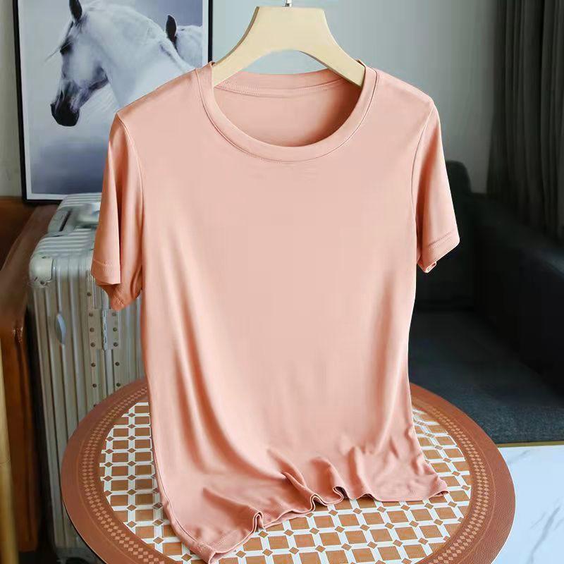 Women's Short-sleeved Modal Short-sleeved Loose T-shirt Solid Color Tops Round Neck Thin Section Bottoming Shirt