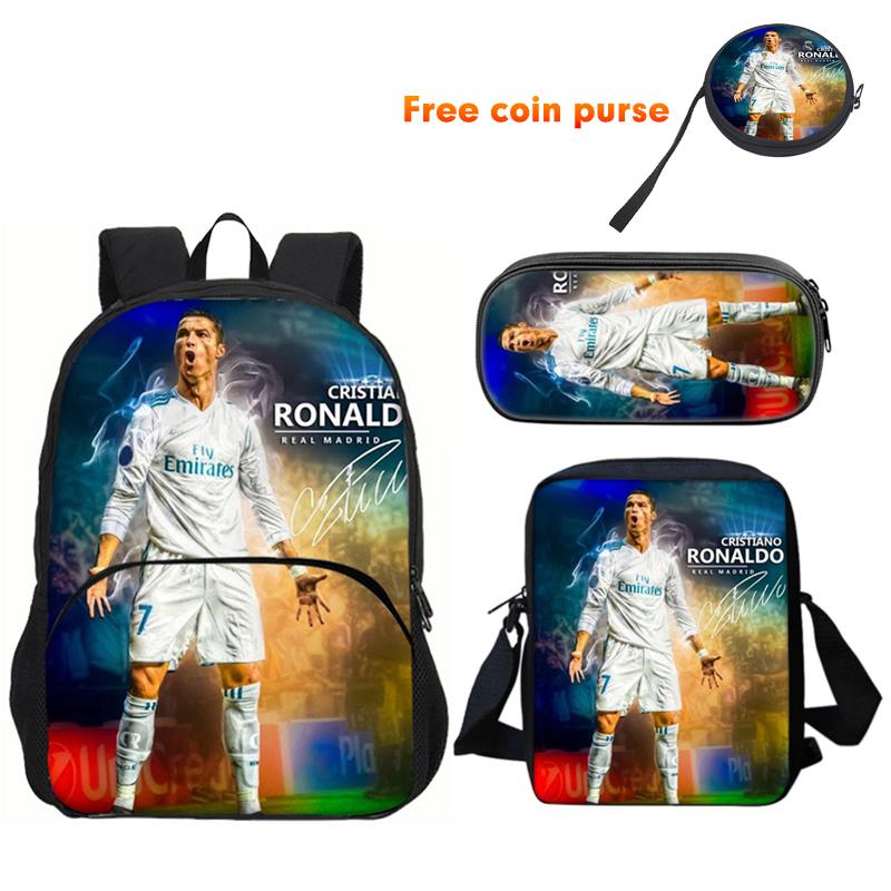 Ronaldo 3Pcs Set Backpack Sport Shoulder Bag Pencil Case Cr Backpack Football Star Book Bags For Boys Girls Best Gift