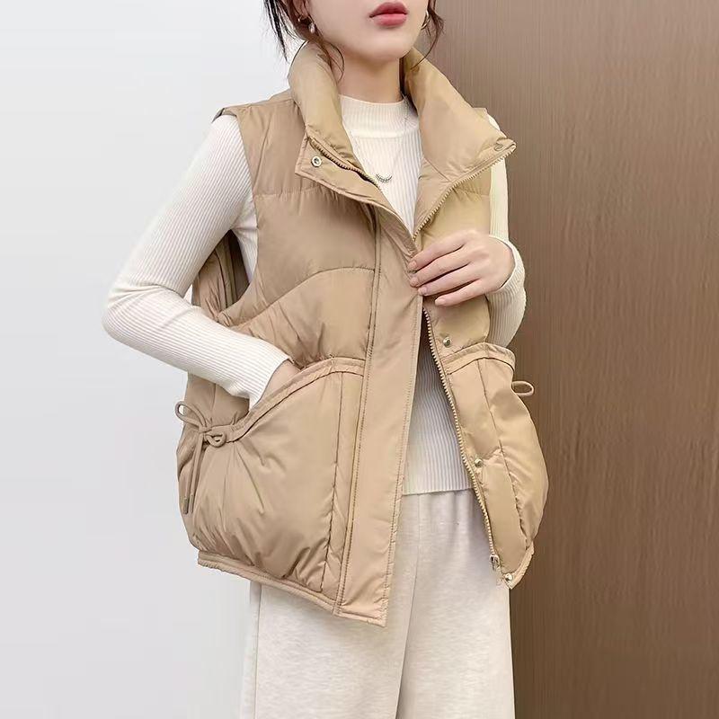 Women's Short Internet Celebrity Cute Cold Shoulder Coat Thin Autumn and Winter Thick Versatile Padded Vest