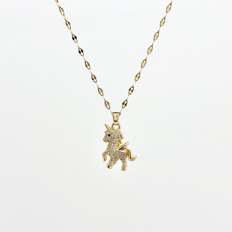 Women's Stainless Steel Micro-set Unicorn Necklace