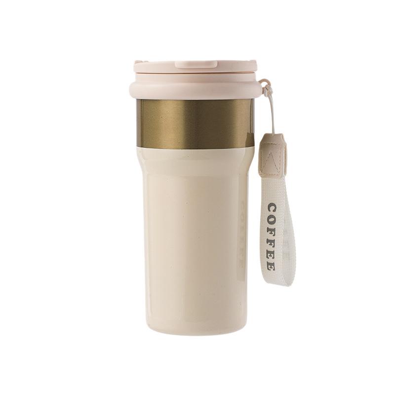 

Новая кофейная чашка Mocha в стиле легкой роскоши, вакуумная чашка-термос из нержавеющей стали 316, портативная для улицы, с двойной соломинкой для питья 500ml белый