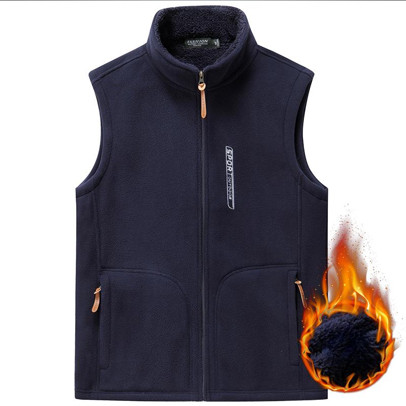 

Зимний флисовый жилет для мужчин. Свободный и плюшевый утолщенный флисовый топ без рукавов. 4XL темно-синий