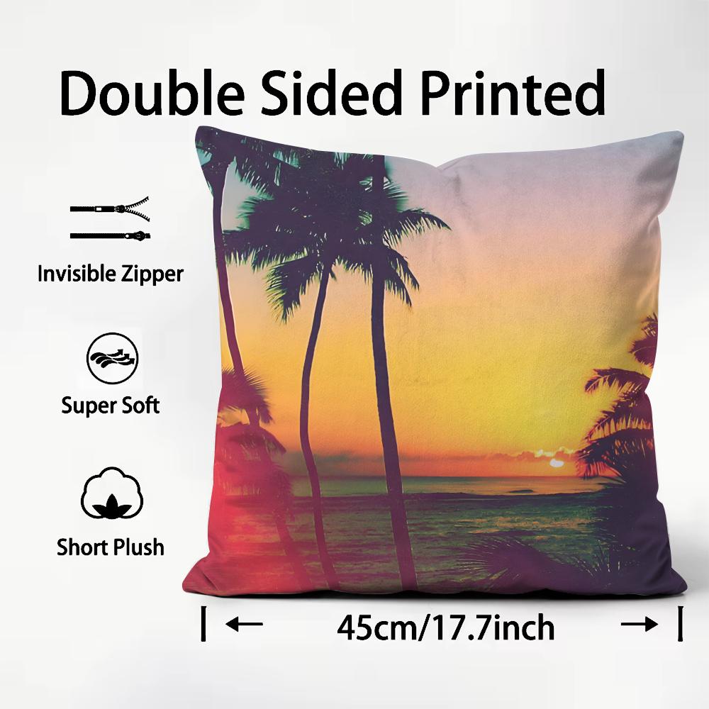 Tropical Scenery INS Cushion Cover Plush Fabric Soft DoubleSided Printed Sofa Warm Winter Home Child Gift Pillow Case
