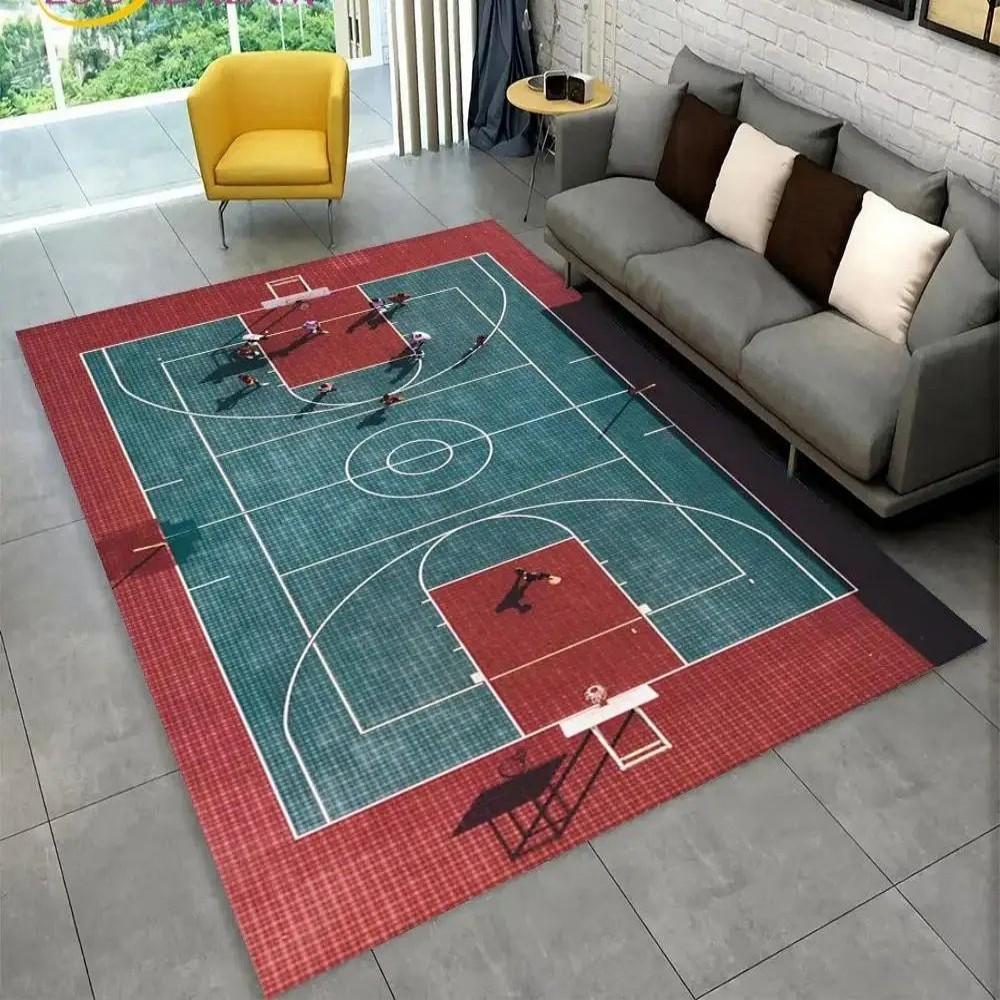 Basketball Court Pattern Rug Living Room Gym Playroom Decorative Mat Non Slip Wear Resistant Sports Floor Mat Home Decor