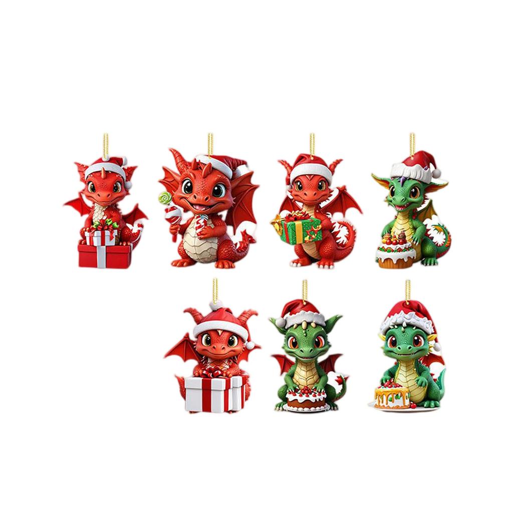 24-Days Cute Dragon Countdown Calendar with Santa Hats 2D Flat Baby Dragon Ornaments Multi-Purpose for Kids Toddlers Xmas Gifts