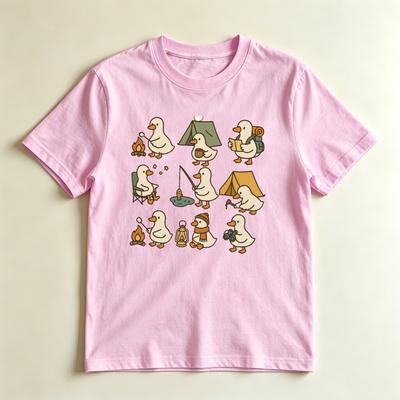 Camping Duck Tee Cute Duck Activities Collage Graphic T-Shirt Duck Lover Gift TShirt Whimsical Outdoor Adventure Casual Tee