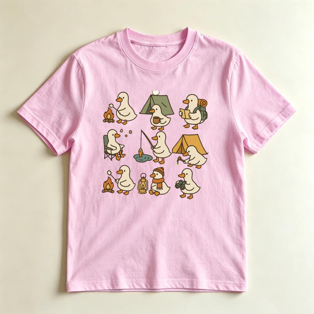 Camping Duck Tee Cute Duck Activities Collage Graphic Tshirt Duck Lover Gift Tshirt Whimsical Outdoor Adventure Casual Tee S