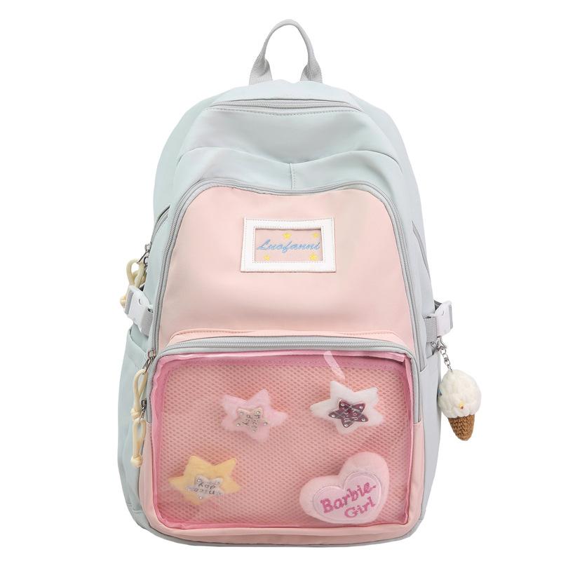 Cute Schoolbag Female Student Large-capacity Color Matching Transparent Bag Backpack Two-dimensional Backpack Dopamine Transparent Pain Bag