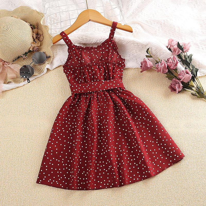 Mädchen Prinzessinnenkleid, Sommer Kinder Mode Gepunktetes Trägerkleid Süß