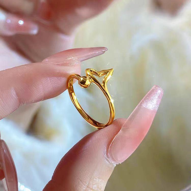 Vietnam Gold Fishtail Adjustable Ring - Elegant Hand Jewelry, Perfect Birthday Gift for Girlfriend