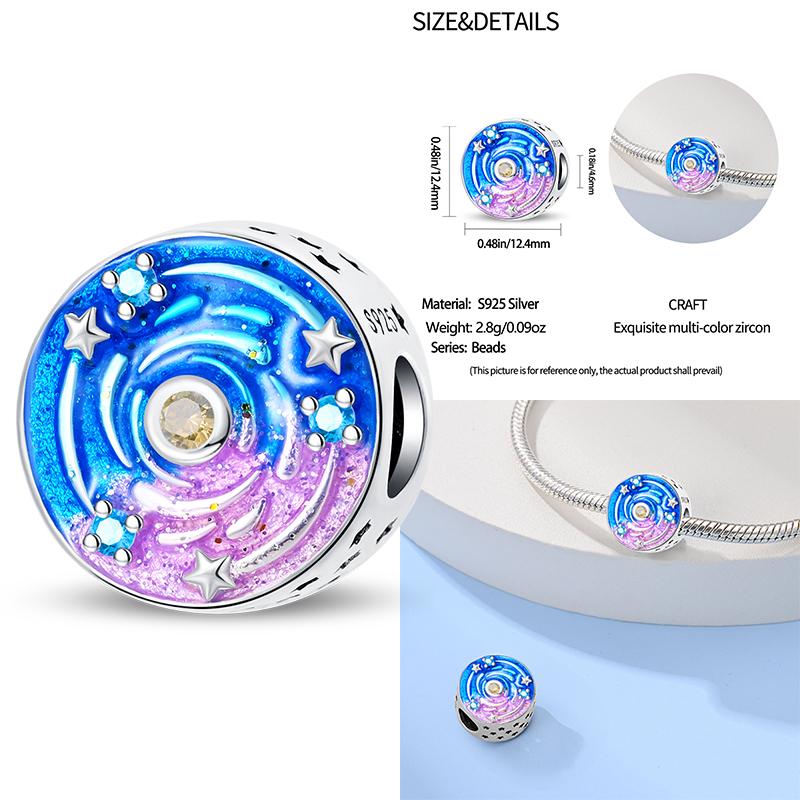 Copper Alarm Clock Starry Sky Pendant Heart-Shaped Charms Beaded Fit Original Bracelet Jewelry Women Diy