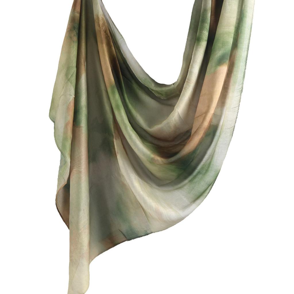 Cotton Scarf With Watercolor Tiedye Pattern For Casual Autumn Wear