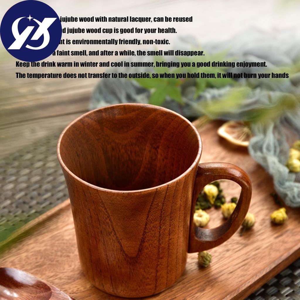 280ml Wooden Mug Cup with Handle Jujube Wood for Office Tea Coffee Water Wine Wsky