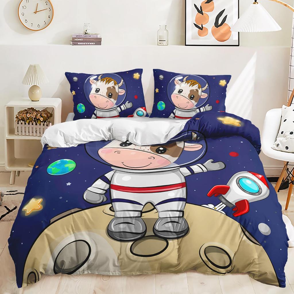 Space Theme Astronaut 3D Print Bedding Set Cozy Duvet Cover King Queen Twin Single Size Birthday Gift Boy Girl Kid Bedroom Decor
