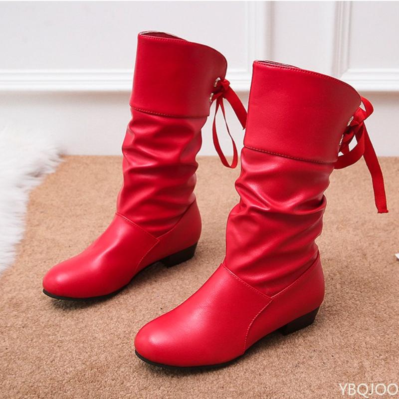 Autumn Winter Low Heel Round Toe Back Lace Up Warm Boots for Women Simple Comfortable Non Slip Wear-resistant Women's Shoes