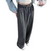 Women's Retro Grey Striped Wide-Leg Pants, Elastic Waist with Drawstring - High Waist, Loose Fit, Spring/Summer 2026 Collection.