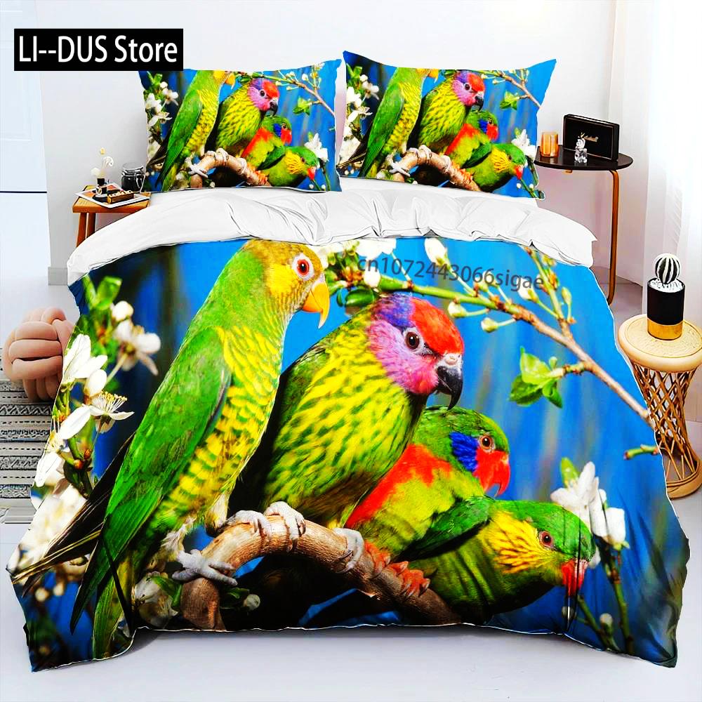 

Colorful Parrot Macaws Birds Comforter Bedding SetDuvet Cover Bed Set Quilt Cover PillowcaseKing Queen Size Bedding Set Adult EU Single(135*200cm)3pcs