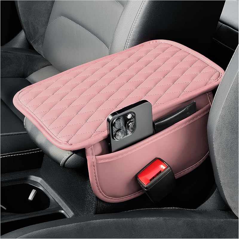 Arm Rest Cover For Car,Leather+Memory Foam Center Console Cover With Storage Bags,Universal Middle Console Cover Car Accessories Interior For Most