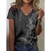 Summer Women's 3D Printed V-Neck T-Shirt Fashion Versatile Breathable Trend Casual