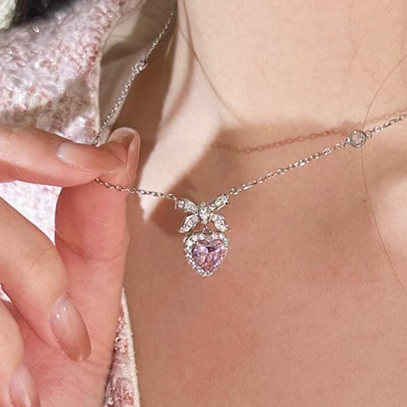 Kristall Ängelvingar Hjärta Hänge Halsband Set Damer Flicka Enkelt Y2K Rosa Vit Zirkon Kärlek Elegant Halsband Kvinnor Smyckesset