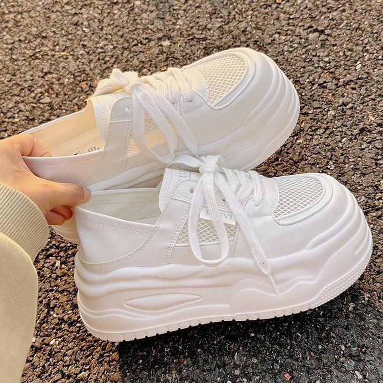 With skirt mesh breathable new summer thin mid-heel board shoes milk Huhu casual shoes