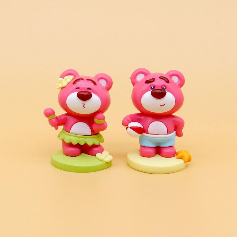 Cute Strawberry Bear Dessert Beach Party Butt Bear Toy Model Twist Egg Figurine