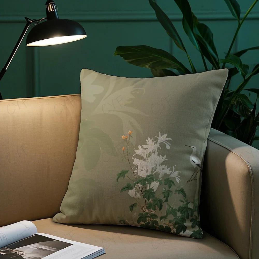 Chinese style flower Flower and bird printing Pillow Case Pillowcase Anti-dustmite Pillow Invisible zipper silky short plush Sof