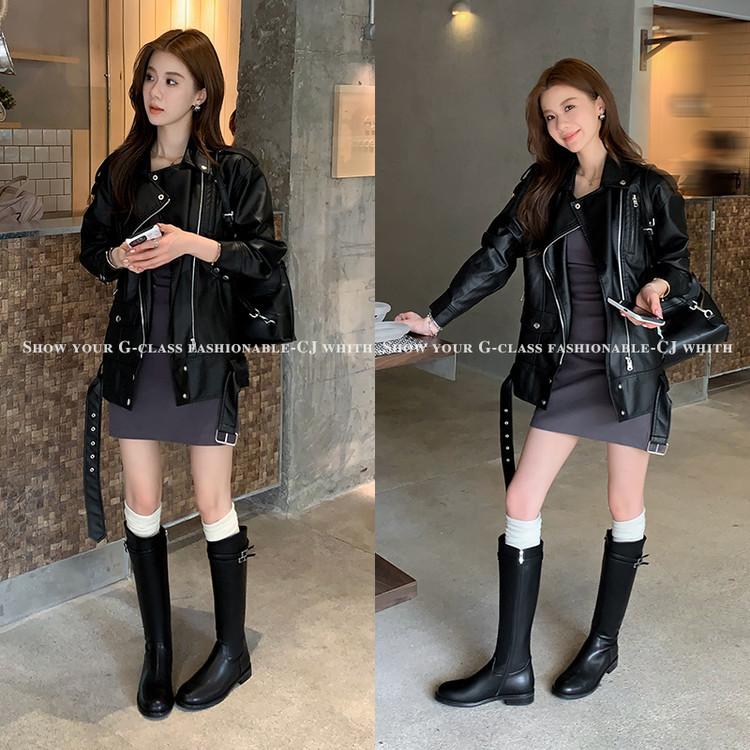 Star Boots of the Same Style 2025 Winter New Retro Belt Buckle Knight Boots Women's Small Cowhide Boots