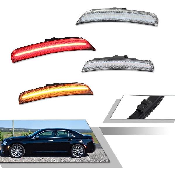 GTINTHEBOX Smoked Lens Blue Led Side Marker Light Kit for 2015 2016 2017 2018 2019 2020 2021 2022 2023 2024 Chrysler 300,Replace OEM Front and Rear Clear Lens Amber & Red LE