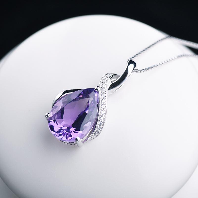 Buyee 925er Sterlingsilber Amethyst Stein Anhänger Kette Lila Edelstein Halskette für Damen Mode Klassisch Feiner Schmuck Kette