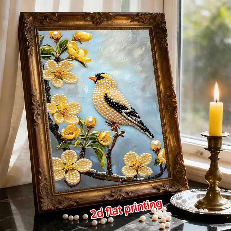 Rahmenloses DIY Perlenmalerei-Set Gelber Vogel Blumenmuster Kreatives Entspannendes Bastel-Leinwand Heimdekoration Erwachsenen-Geschenk