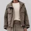 Women's Fashion Warm Cotton Jacket Fall and Winter Standing Collar Long Sleeve Front Zipper with Buttons Vintage Jacket