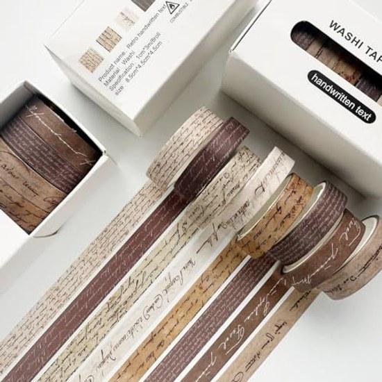 Masking tape 8-piece set thin strips washi retro base pattern DIY craft journal planner scrapbook wrapping gift decoration (handwritten text)