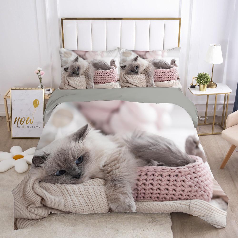 Cat Quilt Cover Package Lovely Animal Kitten Printed Quilt Cover Kids Teens Girl Animal Full Size Queen Dimension King Size Size Polyester Bed Cover