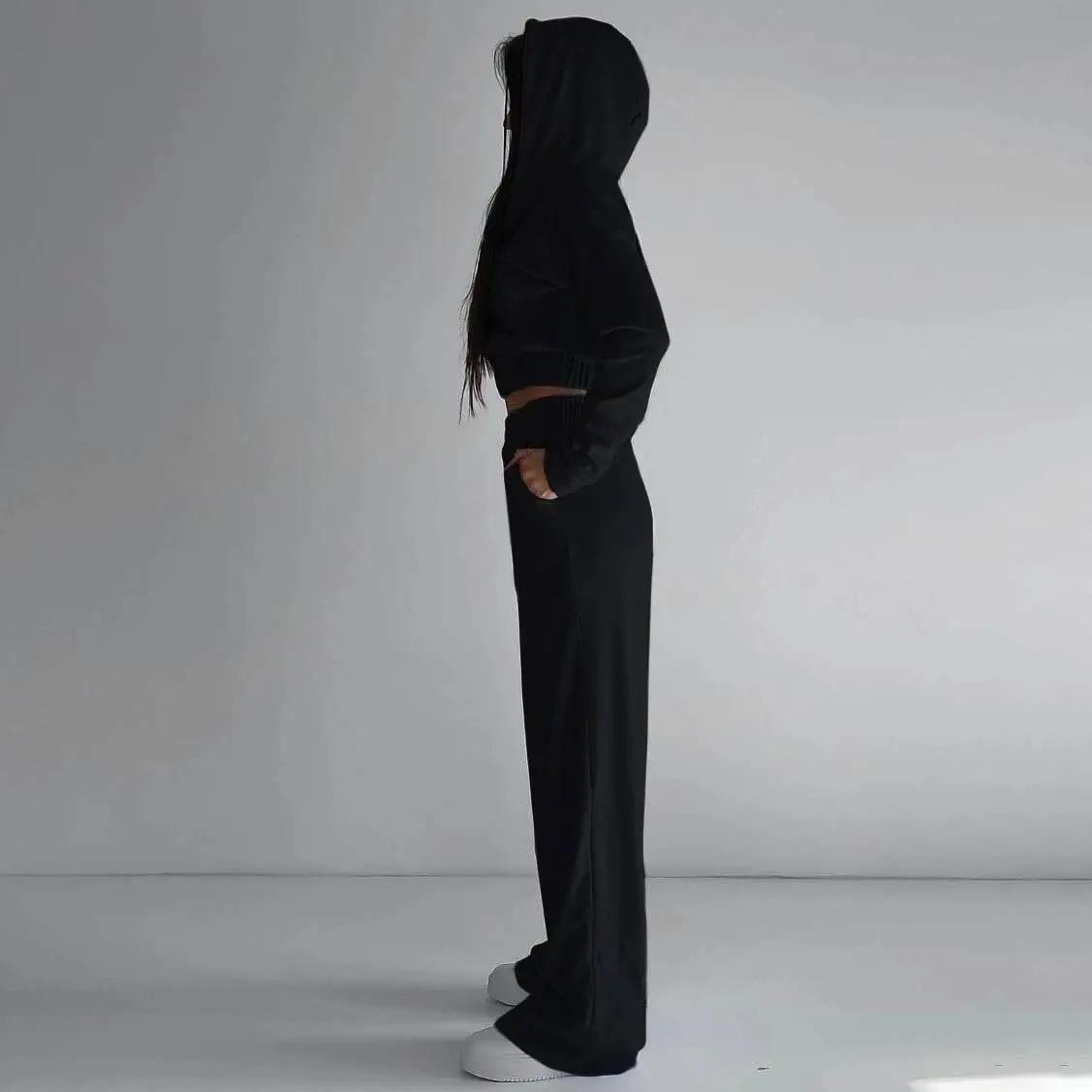 Осенне-зимний комплект женских повседневных толстовок с капюшоном из 2 предметов XL серый — фото 10