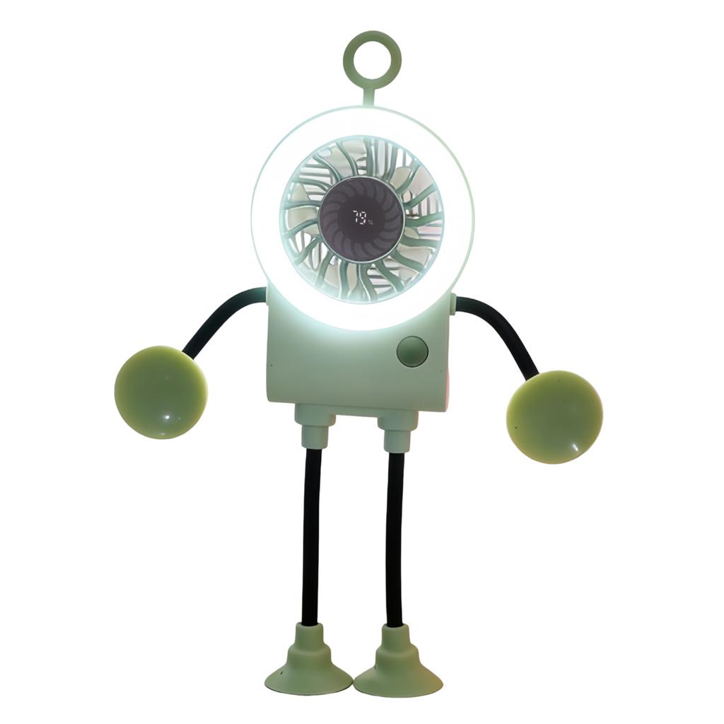 USB Cute Robot Mini Fan with Suckers&Phone Stand&Light Portable Foldable Blower 1200mAh Handheld Robot Fan for Office Desktop