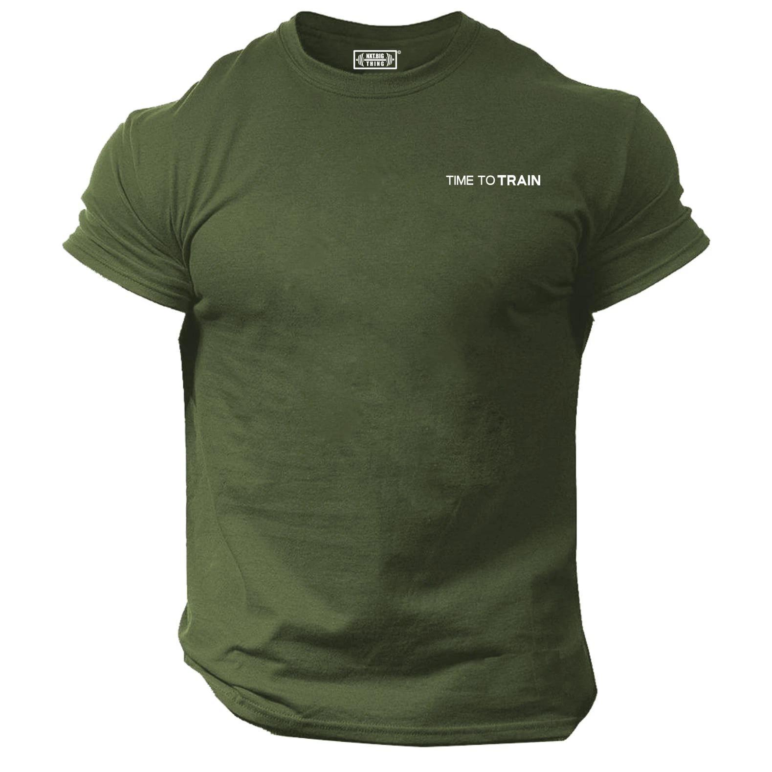 Time To Train T Shirt Pocket Gym Clothing Bodybuilding Training MMA Workout Top L
